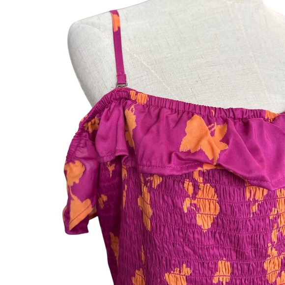 Anthropologie Celandine Off The Shoulder Smocked Pink Orange Midi Dress Size XL - Picture 4 of 10